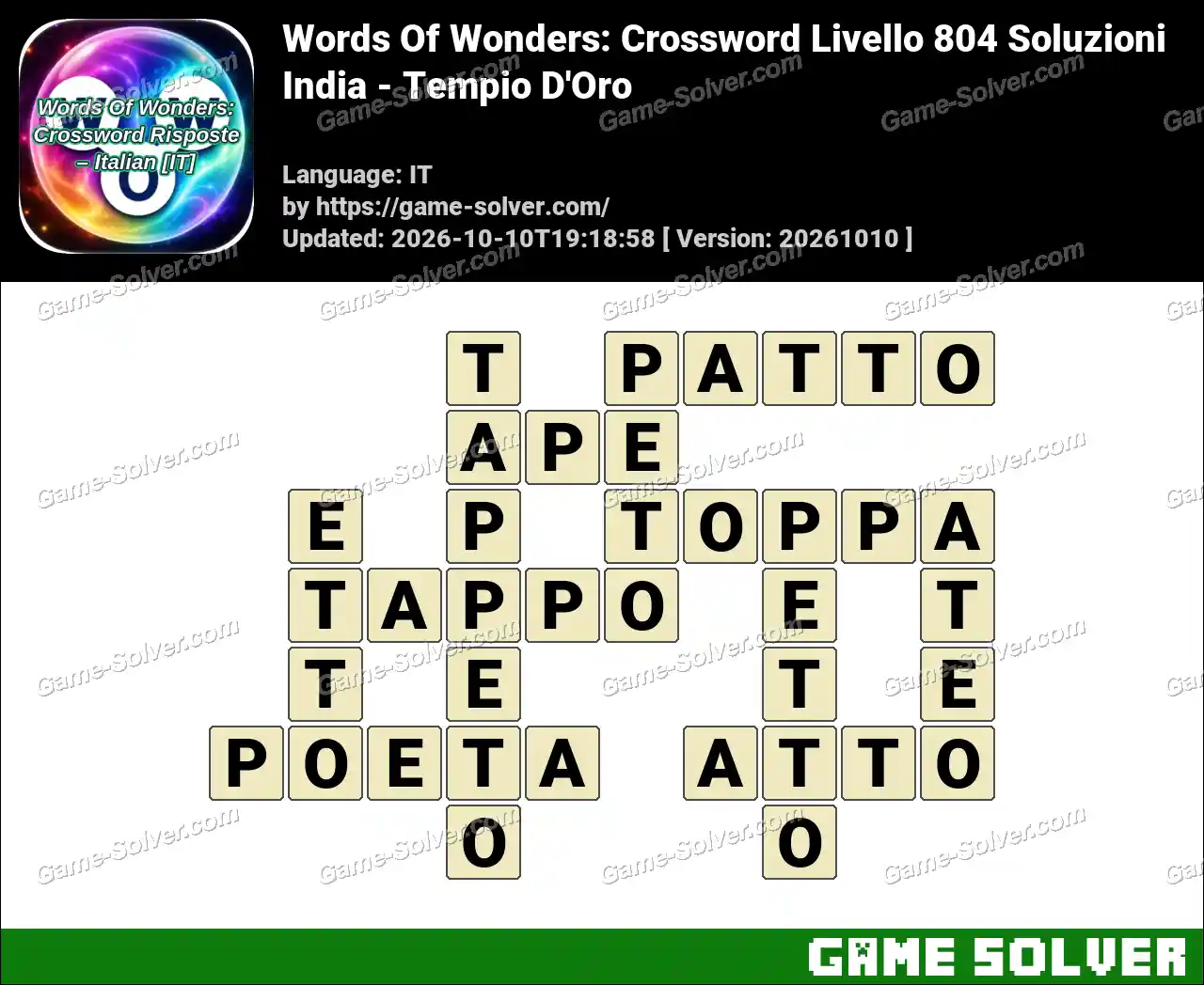 Words Of Wonders: Crossword Livello 804 Soluzioni – India – Tempio D’Oro